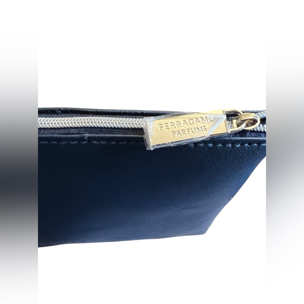 Salvatore Ferragamo Parfums Navy Blue Leather Cosmetic Zip Pouch - Picture 5 of 7